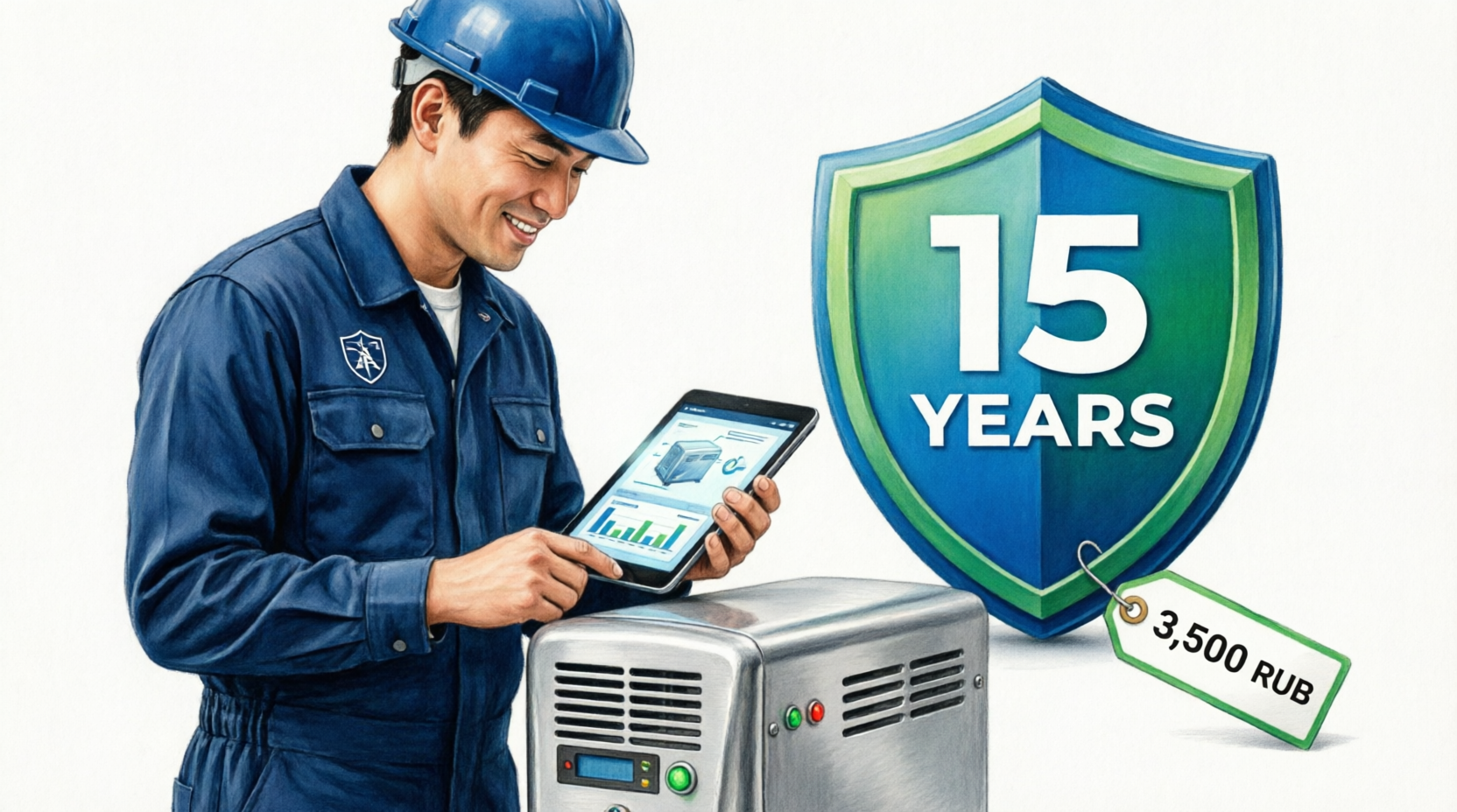 Инженер проводит техническое обслуживание промышленного озонатора ИжОзон: проверка электроники, чистка реактора, диагностика, гарантийный талон на 15 лет