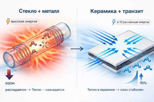 Схема работы реактора ИжОзон с ламинарным потоком: сравнение с турбулентными аналогами, точка росы -40°C, сухие электроды